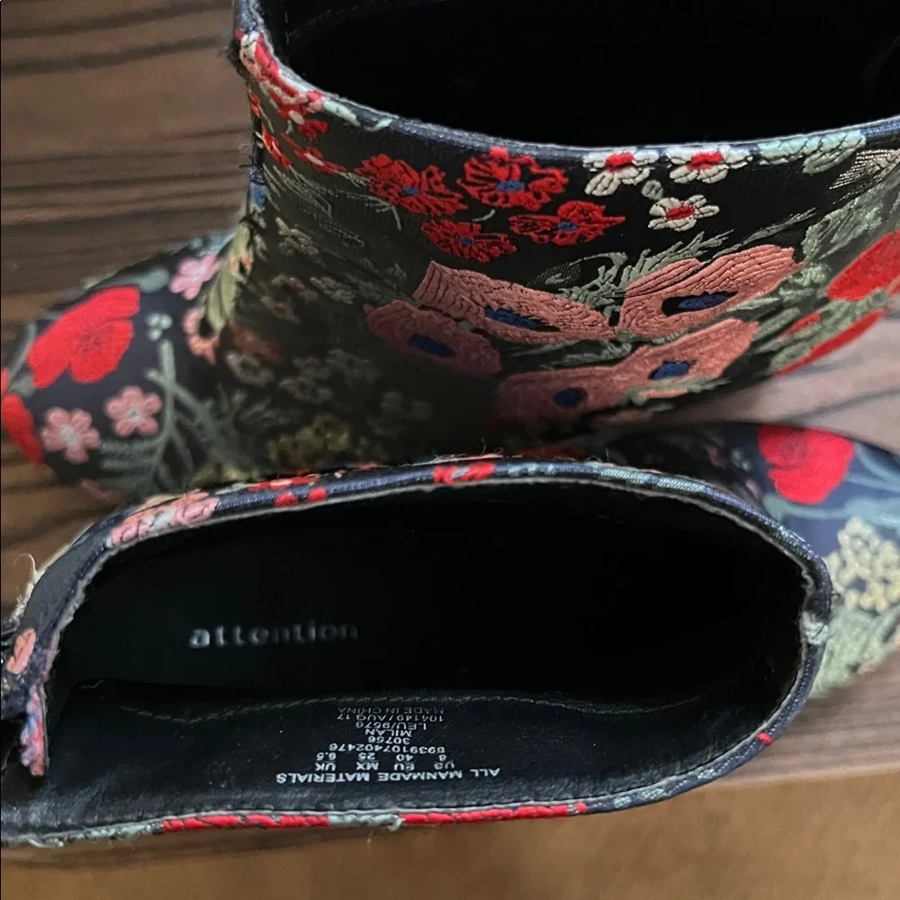 Attention Navy Floral Embroidered Ankle Boots - Picture 7 of 9